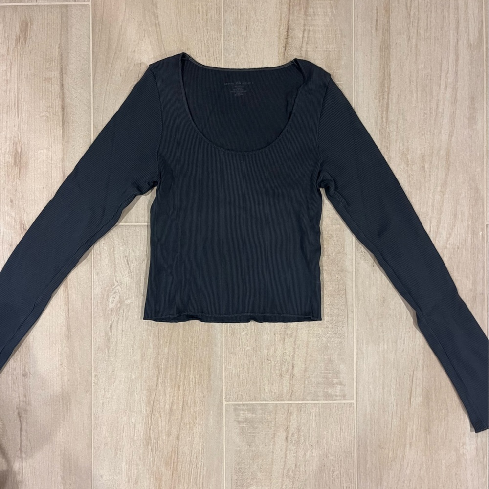 Brandy Melville Ribbed Navy Blue Long Sleeve